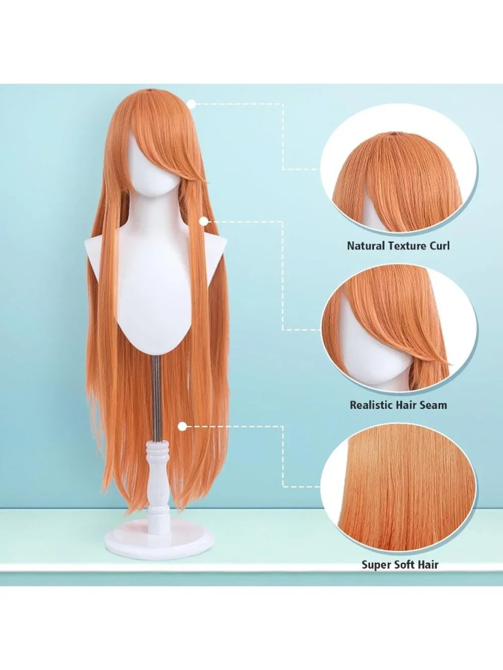 Women's Orange 100 Cm Heat Resistant Universal Straight Costume Long Wigs